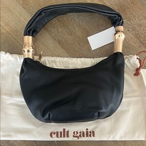 Cult Gaia Black and Gold Mealea leather purse